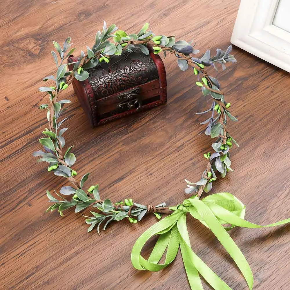 Haimeikang Green Leaf Wreath Crowns Headband Women Hair Accessories Headdress Girl Floral Garlands Wedding Party Floral Headwear - Цвет: B