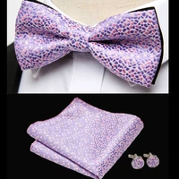 luxury 100 silk woven men butterfly self bow tie new plaid pink bowtie handkerchief hanky cufflinks suit set