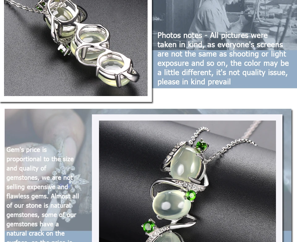 Hutang 9.57ct натуральный Prehnite женский кулон драгоценный камень диопсид Твердые 925 пробы Серебряная цепочка Изящные кубические элегантные ювелирные изделия подарок