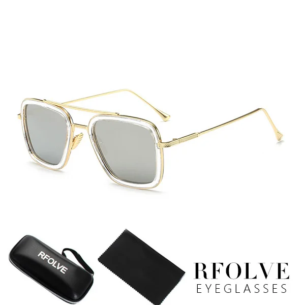C5 Gold Frame Silver Роскошные модные Мстители, Тони Старк, стиль полета, мужские солнцезащитные очки, квадратные, фирменный дизайн, солнцезащитные очки Oculos, Ретро стиль, мужские, Железный человек 3 - Цвет линз: C5 Gold Frame Silver