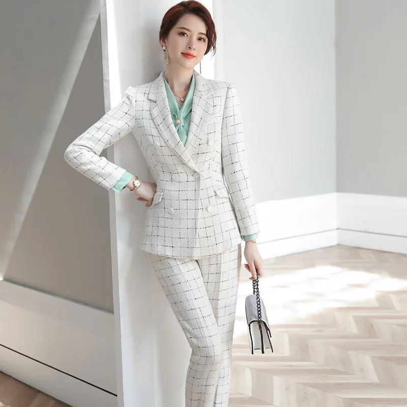 костюм женский брючный костюмы женские Клетчатый узор брючные деловой офисный