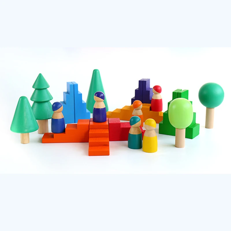 

Children Wooden Rainbow Stairs Wood Block Colored Geometry Block Nordic Wood Toys Kids Creative Jenga Montessori Educational Toy