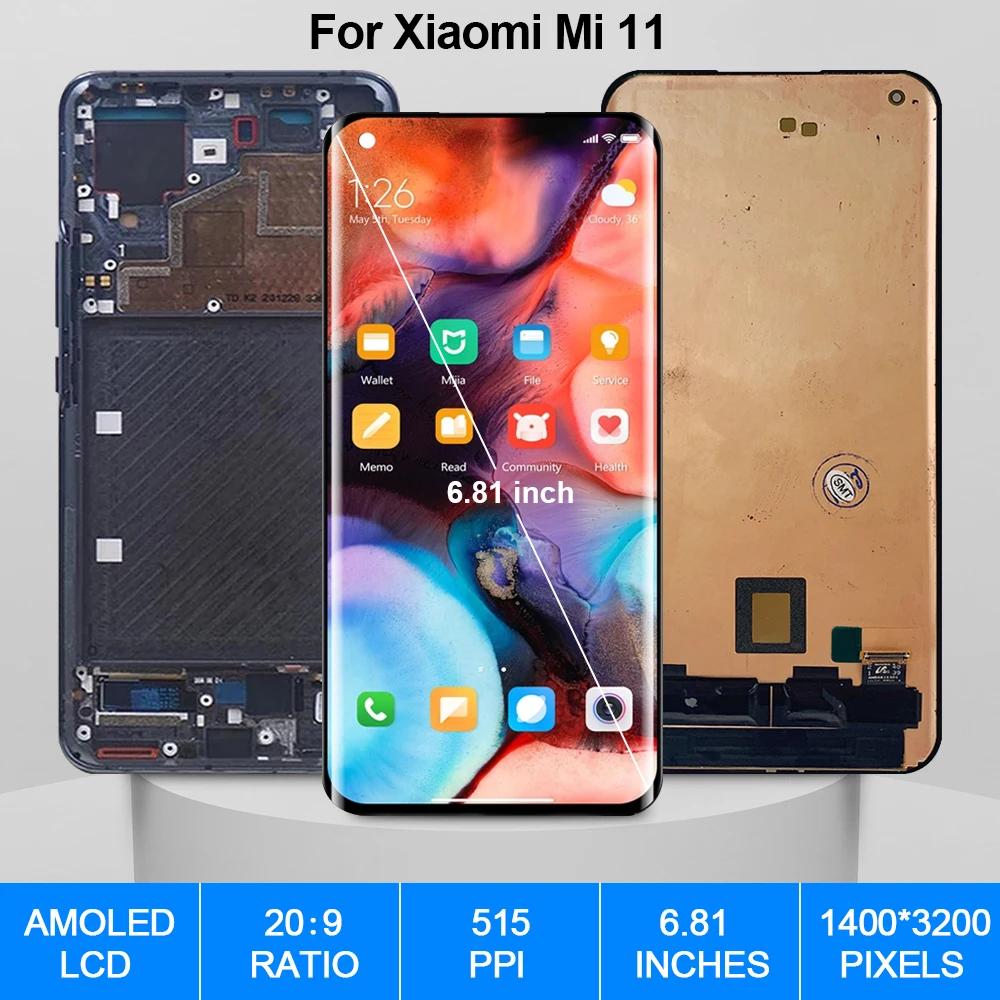 Pantalla t&aacute;ctil Original para Xiaomi Mi 11, piezas de repuesto de digitalizador LCD, M2011K2C, M2011K2G-1