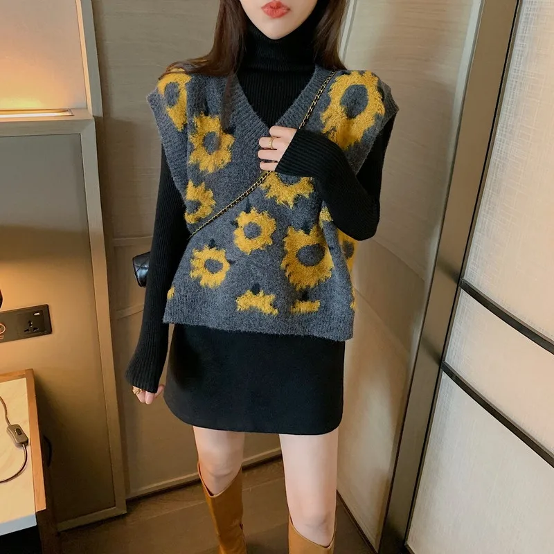 

Женский жаккардовый жилет, универсальный жаккардовый жилет с подсолнухами для ранней весны, 2021