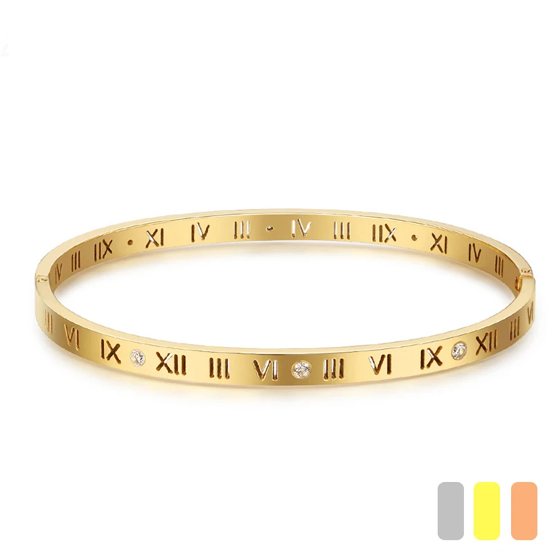 Женские браслеты-манжеты из титановой стали с римскими цифрами роскошные