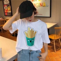 women graphic french fries theme short sleeve spring summer lady clothes tops clothing tees print female tshirt t shirt