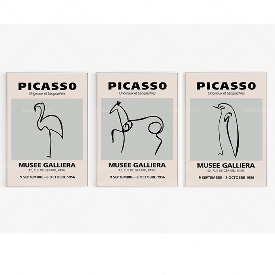 

3 uppsÃ¤ttningar av Picasso-Picasso konstverk, -djur-utskrivbar nedladdning-minimalistisk skiss-vÃ¤gg linje konst-Picasso illustra