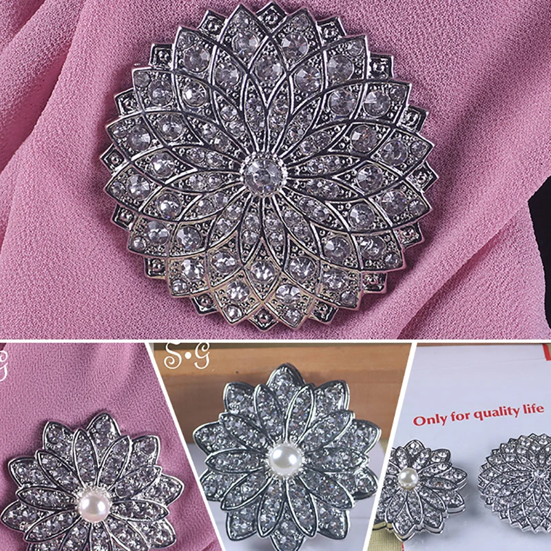 

Muslim style fashion ladies round flower pearl big magnet brooch temperament collar scarf decoration jewelry new