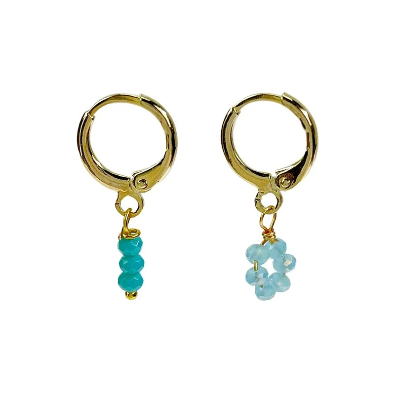 

New Vintage Designs Asymmetric Blue Flower Earrings for Women Boho Hoop Beaded Fine Acrylic Earrings Fashion Jewelry Gift