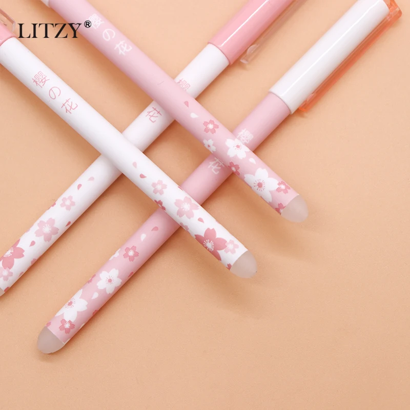 

2/4pcs/set Cute Cherry Blossoms Erasable Pen Washable Handle 0.5mm Blue Ink Gel Pen Rod for School Office Supplies Stationery