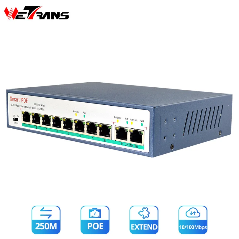 Сетевой коммутатор Wetrans 8 каналов RJ45 POE 52 в 10/100 Мбит/с IEEE802.3af 4 порта концентратор LAN