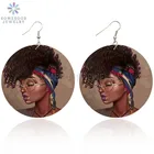 SOMESOOR модные афро натуральные волосы черные художественные деревянные висячие серьги африканская деревянная подвеска ювелирные изделия для женщин Подарки