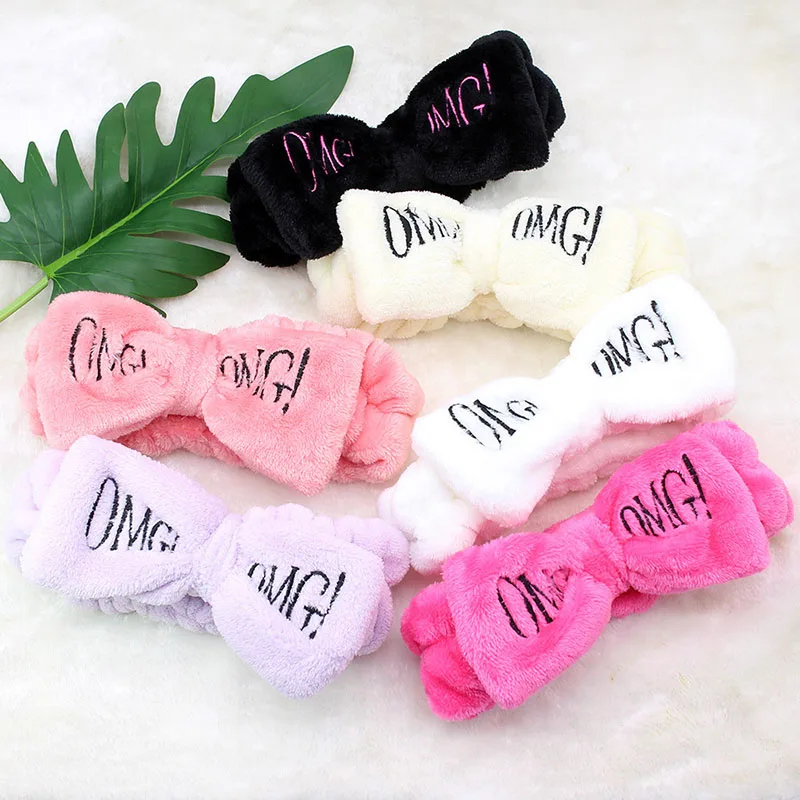 

New Arrivals Letter OMG Headbands for Women Girls Bow Wash Face Turban Makeup Elastic Hair Bands flannel Hair Accessories
