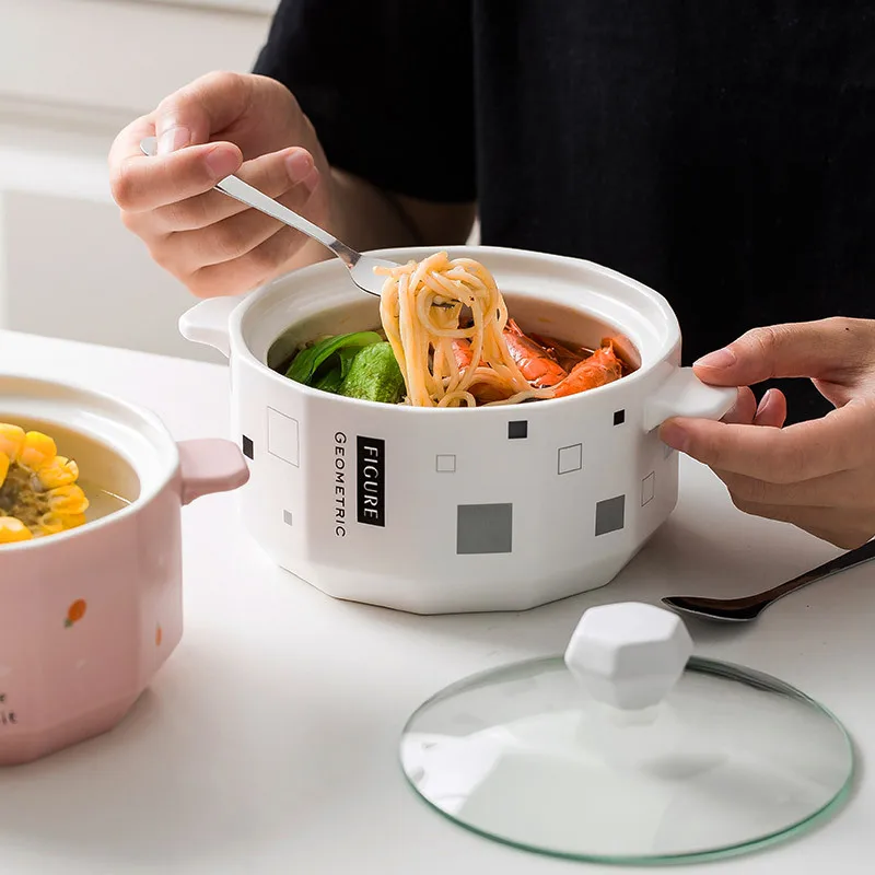 Творческий Керамика мгновенного миска для лапши с крышкой большая суповая лапша