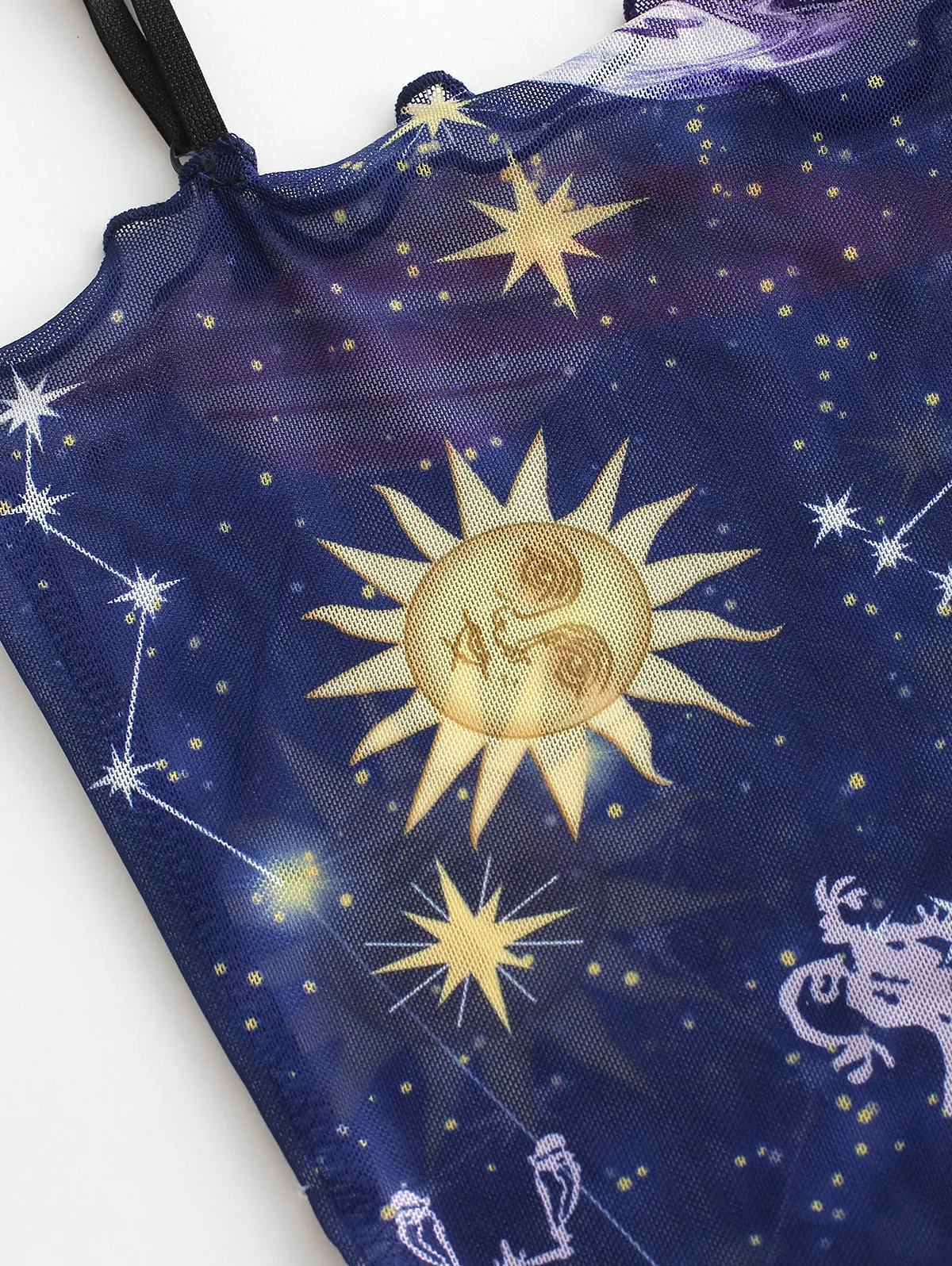 ZAFUL Sun And Moon Lettuce Trim Mesh Cami Top See Through Tank Sexy Sheer Women'S Spaghetti Strap Celestial Short | Женская одежда