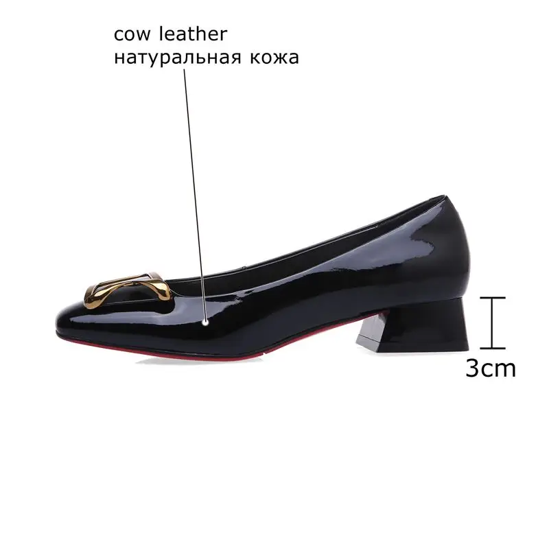 

ALLBITEFO Metal decoration genuine leather women heels shoes fashion square toe thick heel high heel shoes high heels women