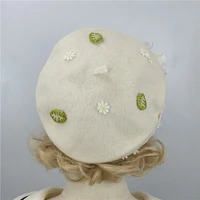 autumn winter keep warm beret lolita janpanese maiden mori girl three dimensional daisies antiquity painter cap lace bow hat