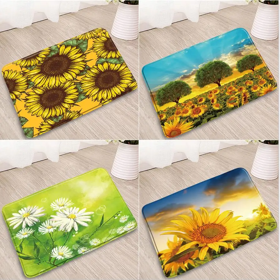 

Spring Flowers Field Bathroom Mat Sunflower Daisy Tulip Doorway Welcome Rugs Bedroom Decor Floormat Kitchen Non-Slip Carpets