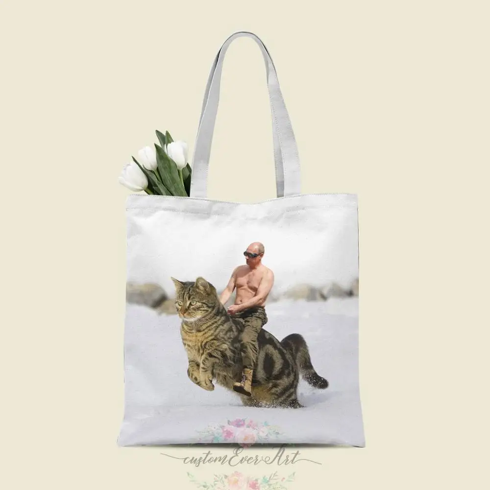 Сумка-тоут для верховой езды с изображением кота в. В. Путина на заказ холщовые