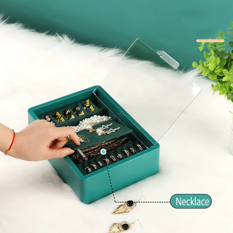 

Double layer Jewelry Box Rings Organizer Earrings Necklaces Storage Box Transparent Plastic Jewelry Case Gift For Women