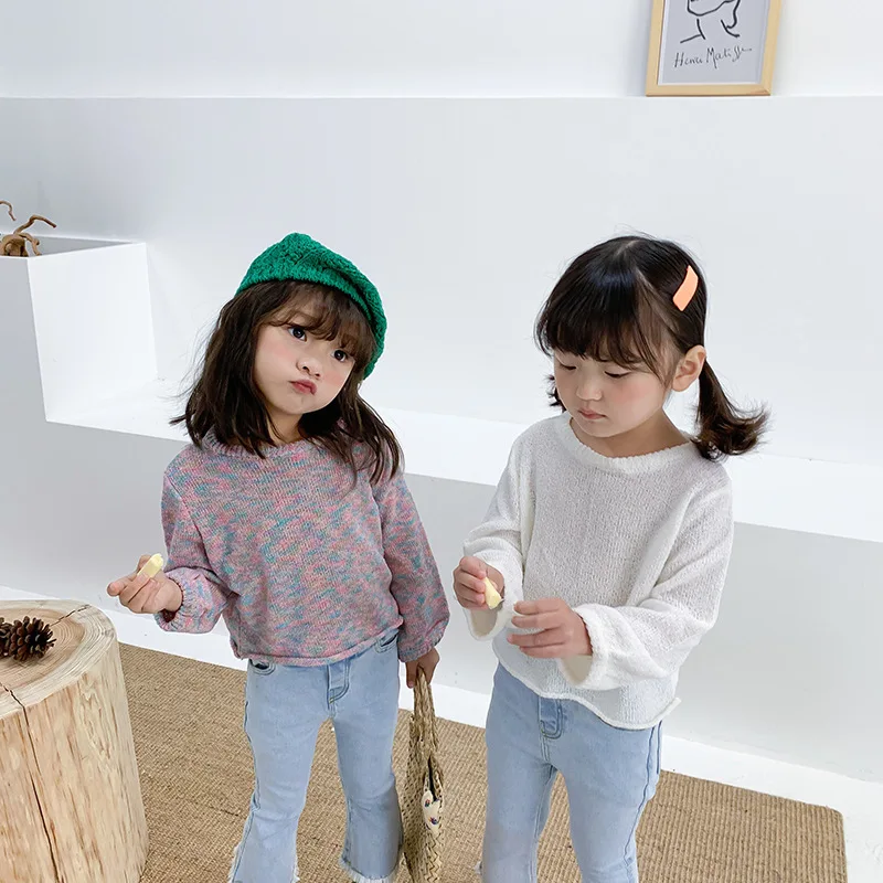 Детская одежда Новинка 2020 года свитер с длинными рукавами и круглым воротником в