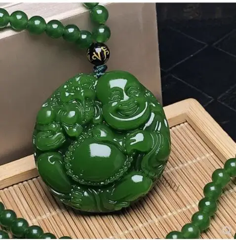 Натуральное сырье из семян Синьцзян Хэтянь нефритовый шпинат зеленый яшма Смеющийся Будда нефритовый кулон