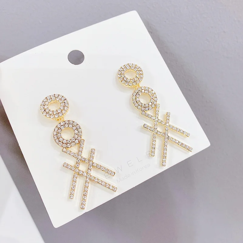 

Wholesale Splendid Fashion Earrings Sterling Silvers Post Geometric Rhinestone INS Square Stud Jewelry Gift