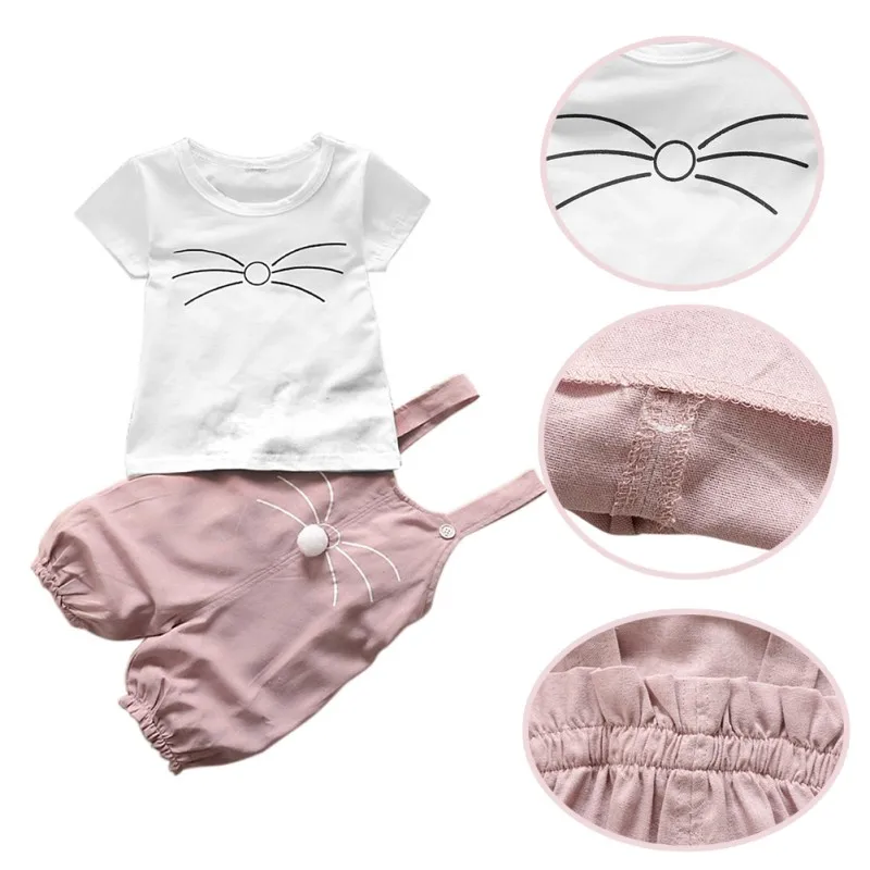 Модные милые комплекты одежды для девочек с мультяшным котом Детская футболка