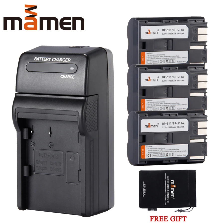 Аккумуляторная батарея для цифровой камеры Mamen 3 шт. Φ BP511 BP 511 зарядное устройство
