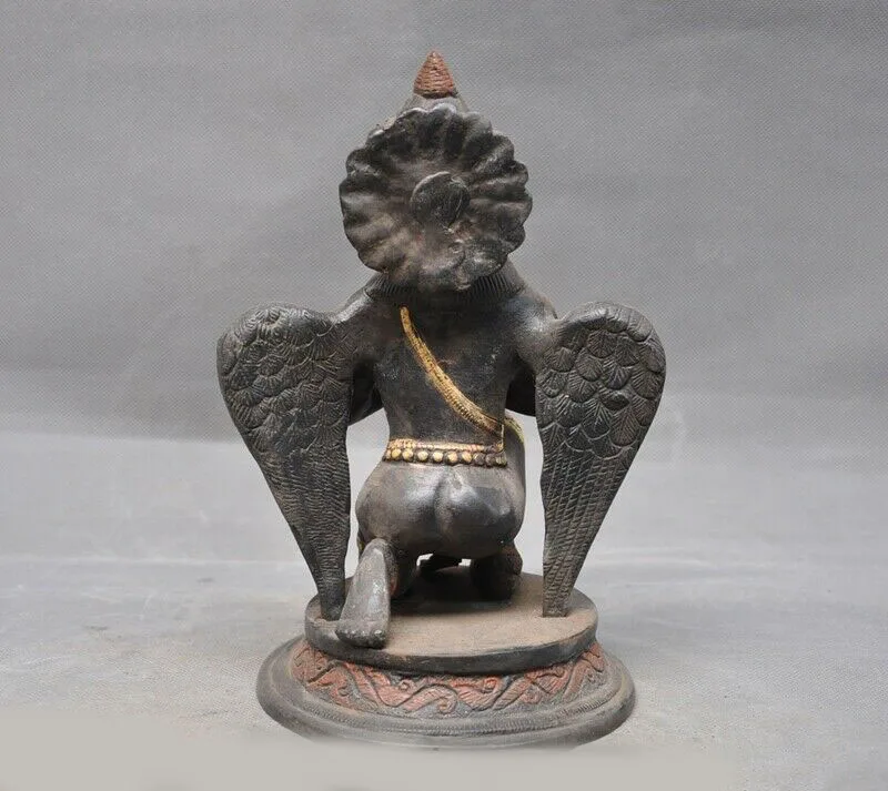 

wedding decoration Old Tibetan Buddhism Bronze Painted Winged Garuda Bird God Tantra Buddha Statue