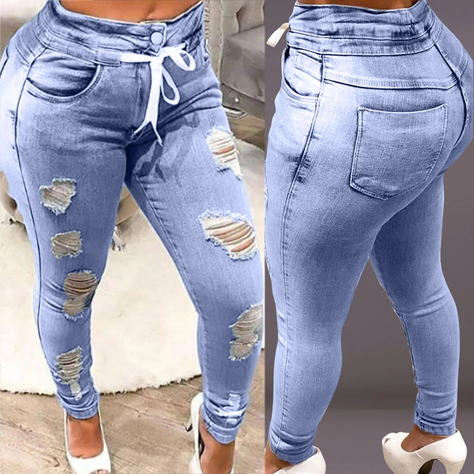 

New Women's Casual Denim Length Frayed Tassel Ripped Jeans Multicolor Pants Jeans Simple Fashion Comfy Jeans Джинсы Женские 2021