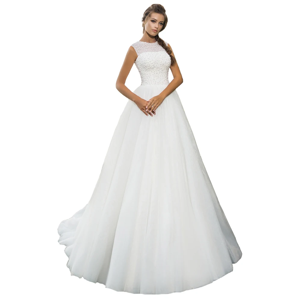 Свадебное платье принцессы с жемчужинами Robe Mariage Платье без рукавов круглым