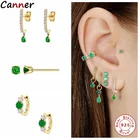 Серьги-кольца из стерлингового серебра 100% пробы с фианитом женские, серьги-кольца с зеленым цирконием микро-ПАВЕ, хороший подарок на день рождения, C8