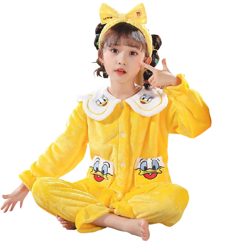 

Children Pajamas Set Autumn Winter Flannel Lovely Baby Girls Sweet Sleepwear Kids Coral Cashmere Cardigan Home Clothes Suit
