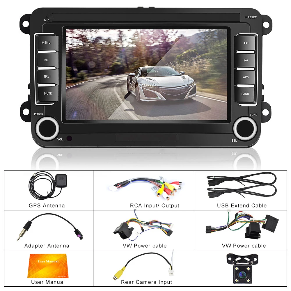 with 4 led camera Camecho Android 8,1 2 Din Автомобильный Радио Мультимедиа Видео плеер Универсальный Авто Стерео gps карта для VW/Altea/Toledo/Leon/Skoda/Fabia - Цвет: with 4 led camera