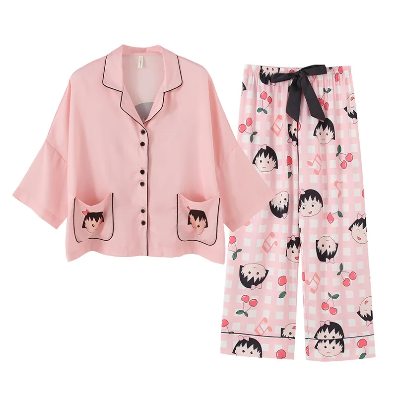 

2021 New High-end Satin women's pajamas pants pink Mujer PJ Full Sleeve Sleepwear Ladies Nightwear ice Silk Pijamas sets Femme