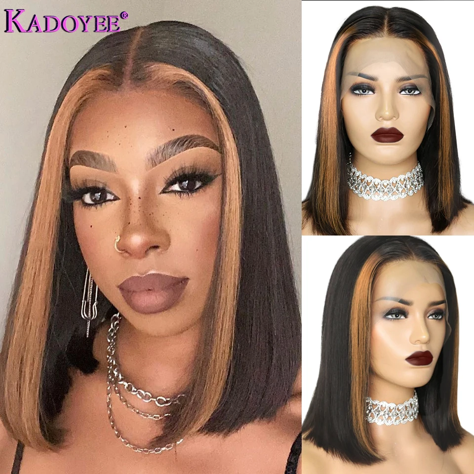 

Highlight Ombre Color Straight Bob Wigs 13x4 Lace Front Wig Human Hair Malaysian Pre Plucked 1B/27 Part Lace Wigs with Baby Hair