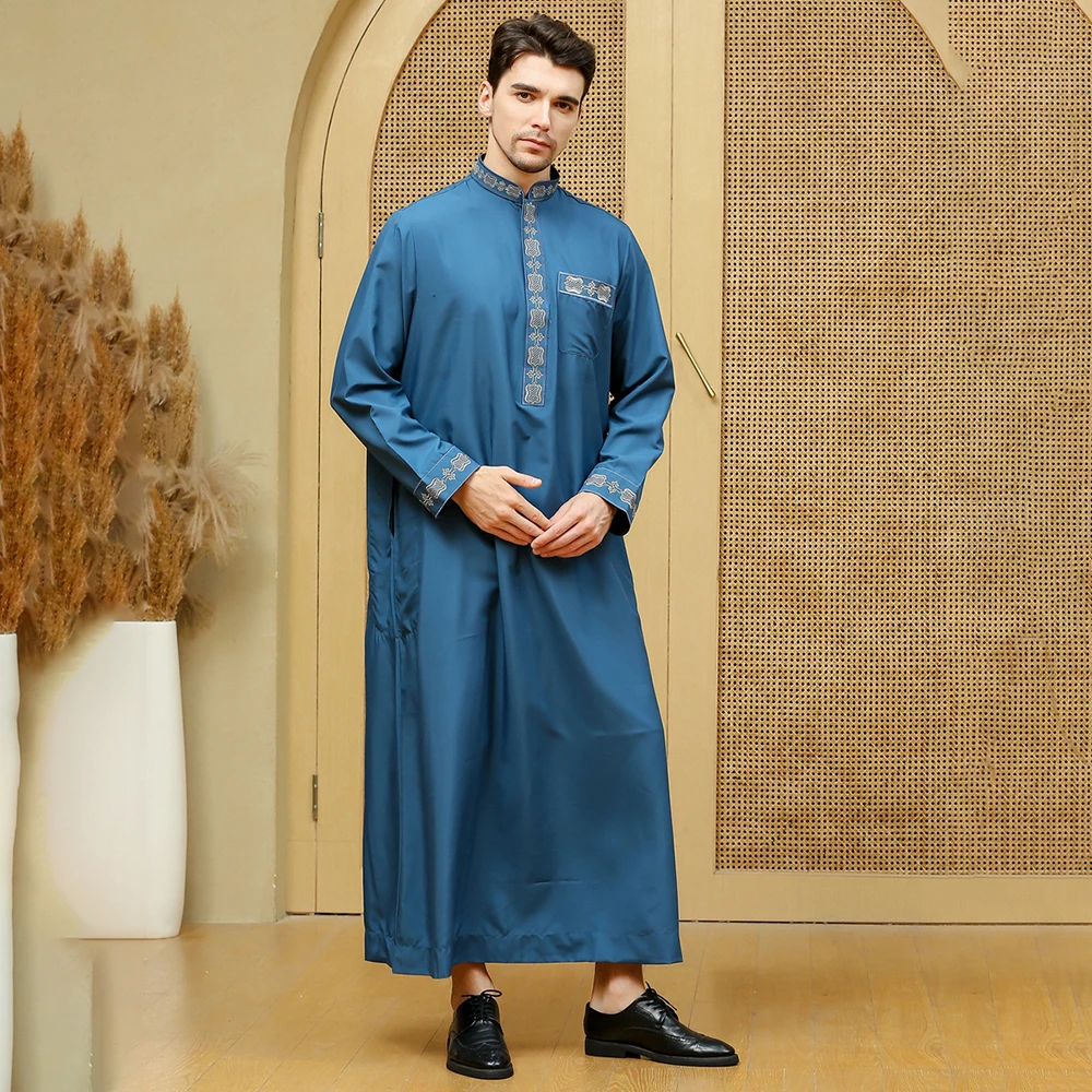 Jubba Thobe Vintage Men'S Muslim Shirt Islamic Shirt Men'S Long Sleeve Stand Collar Saudi Arabia Long Dress Ropa Hombre Lsmn009