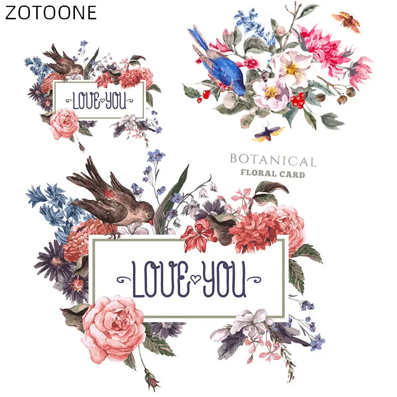 Нашивки ZOTOONE с птицами и цветами наклейки надписью LOVE для детей сделай сам