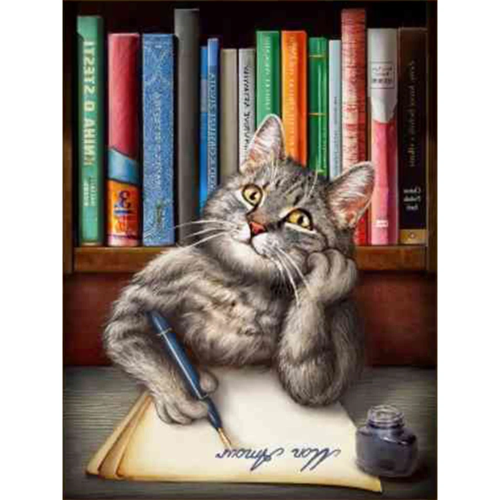 

5d diy алмазная живопись кот для чтения книг, вышитая бисером мозаичная картина, выполненная в технике алмазной вышивки бриллиантами Дома Нас...