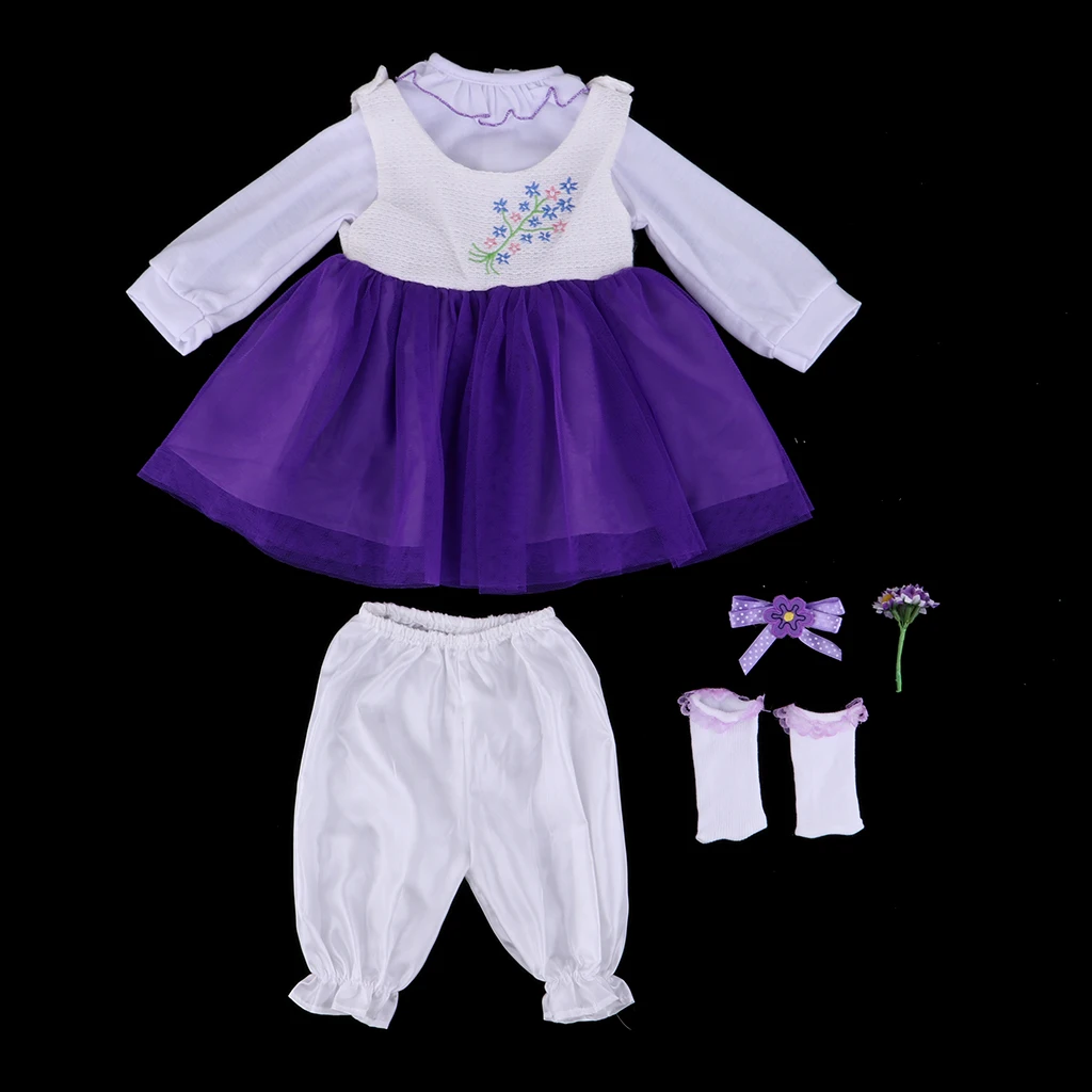 

20-22inch Reborn Dolls Clothes, Long Sleeve Top & Sleeveless Dress & Pants & Socks Outfits - for Newborn Baby Doll Lifelike
