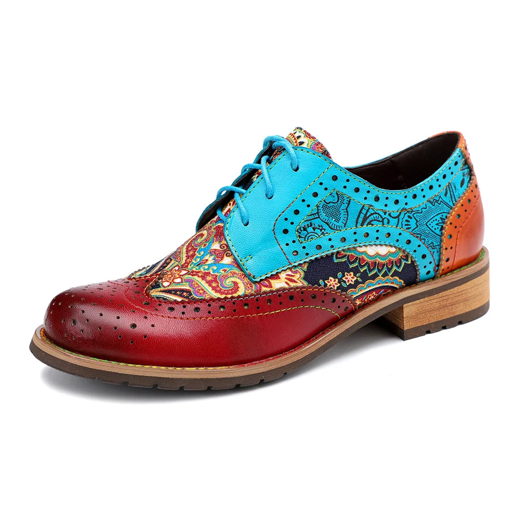 

New Handmade Vintage Fashion British Style Brock Shoes Women Flats Genuine Leather Oxford Shoes Ladies Party Footwear Moccasins