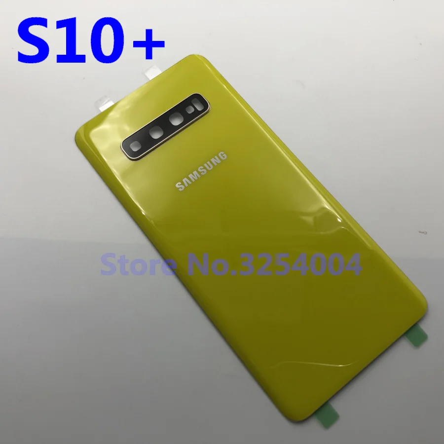 Запасное стекло для samsung Galaxy S10 S10e S10 Plus S10+ крышка для батареи задняя дверь корпус чехол для камеры стеклянная рамка для объектива - Цвет: S10 Plus yellow