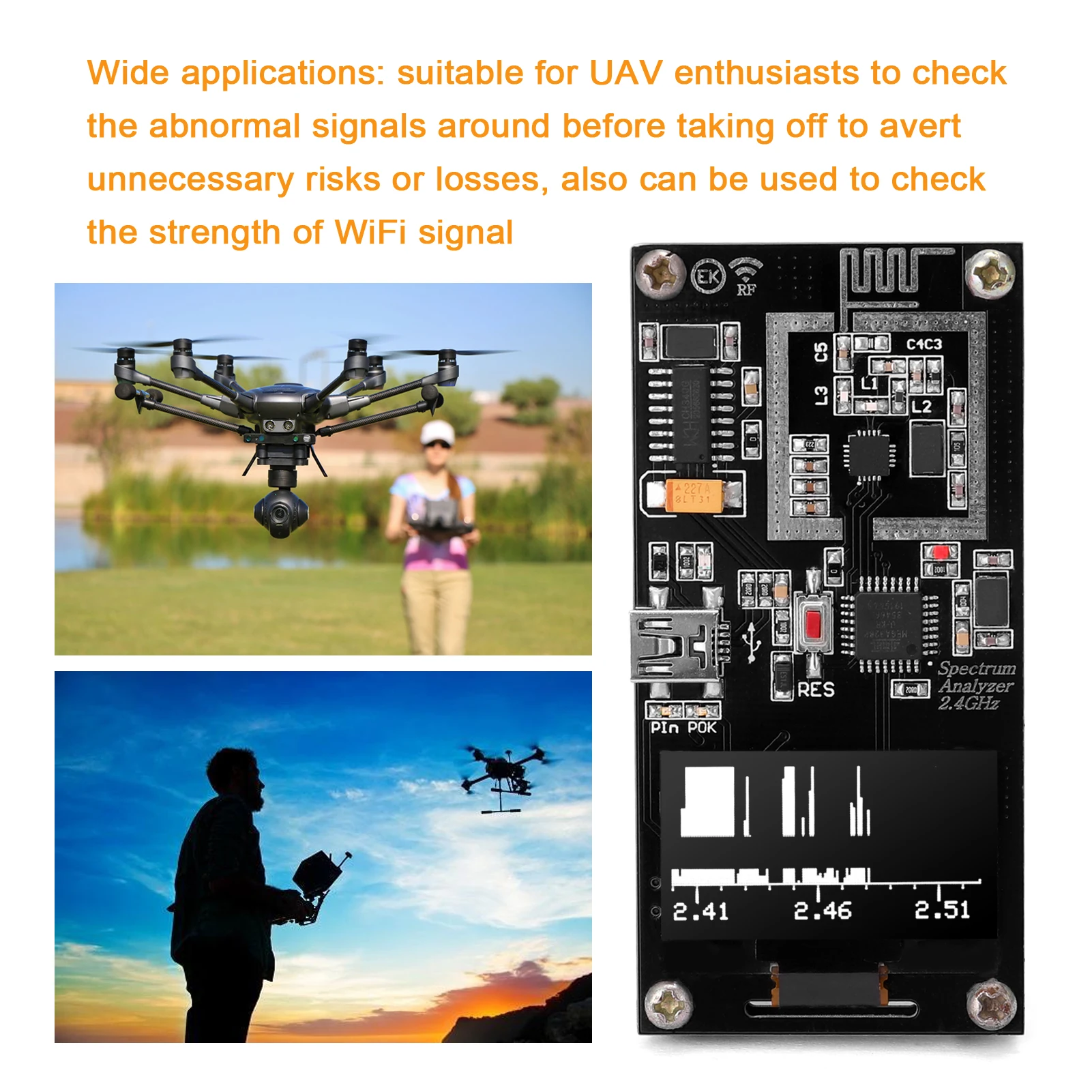 

Mini 2.4G Spectrum Analyzer FrequencySpectrograph DIY Electronics Scanner Abnormal Signals WiFi Signal Strength Checking