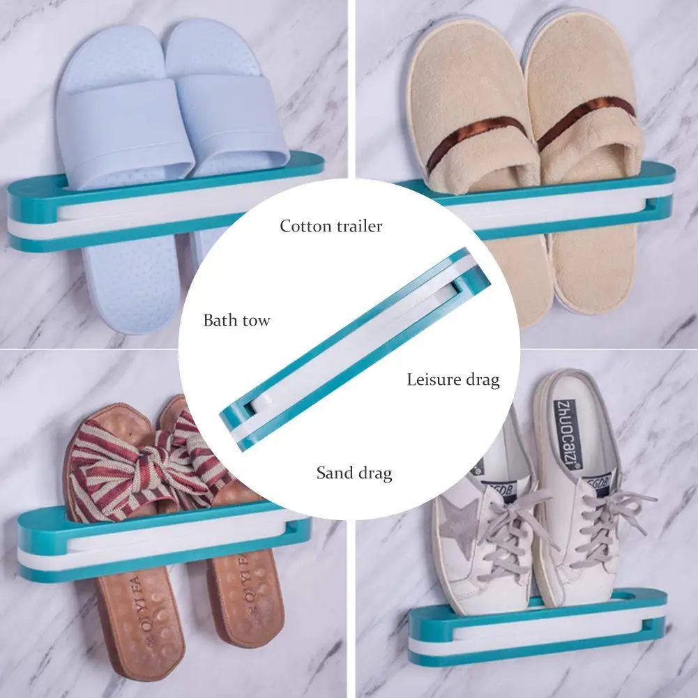 Bathroom Slippers Rack Wall Mounted Shoe Organizer Rack Folding Shoe Hanger Self Adhesive Storage Holder for Bedroom Shower Room