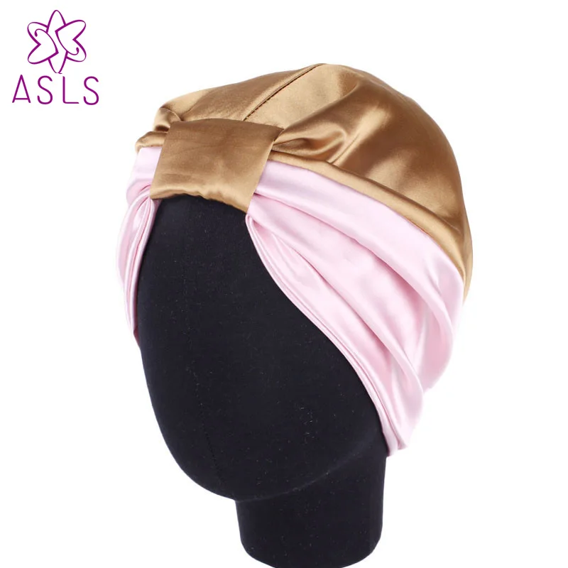 Двухслойная эластичная цветная удлиненная шапка из искусственного шелка Ночная