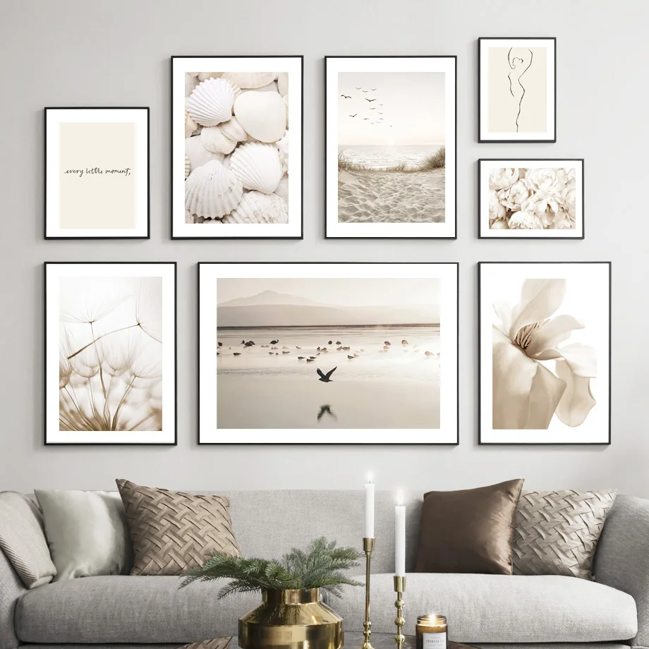 

White Shell Beach Flower Dandelion Wall Art Canvas Painting Nordic Posters and Prints Wall Pictures for Living Room Home Decor