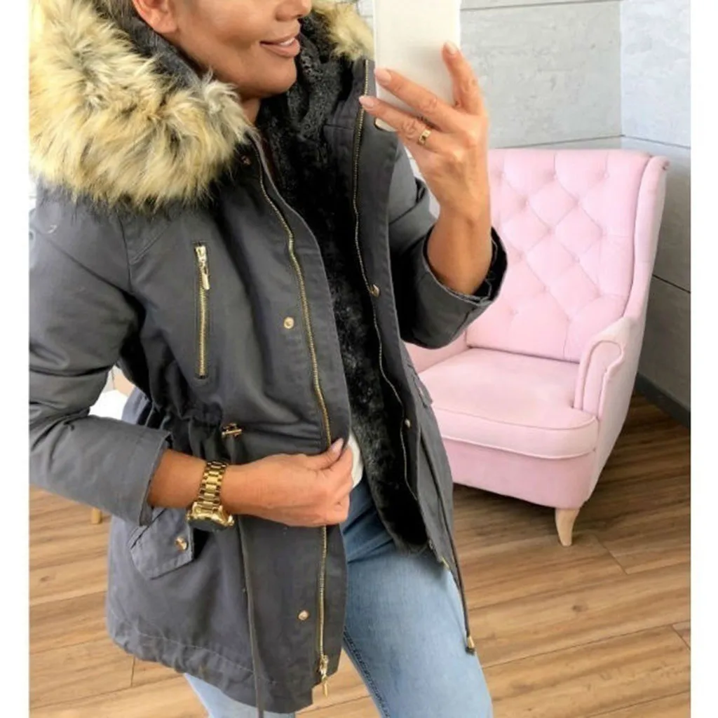 Женское теплое пальто с капюшоном в стиле милитари повседневная куртка из