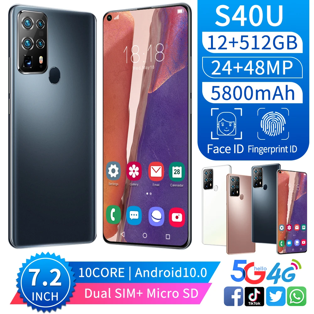 

Global Version S40 U 7.2-inch Water DropScreenSmart Facial Recognition Fingerprint UnlockPhone Android10.0 5800mah Long Standby