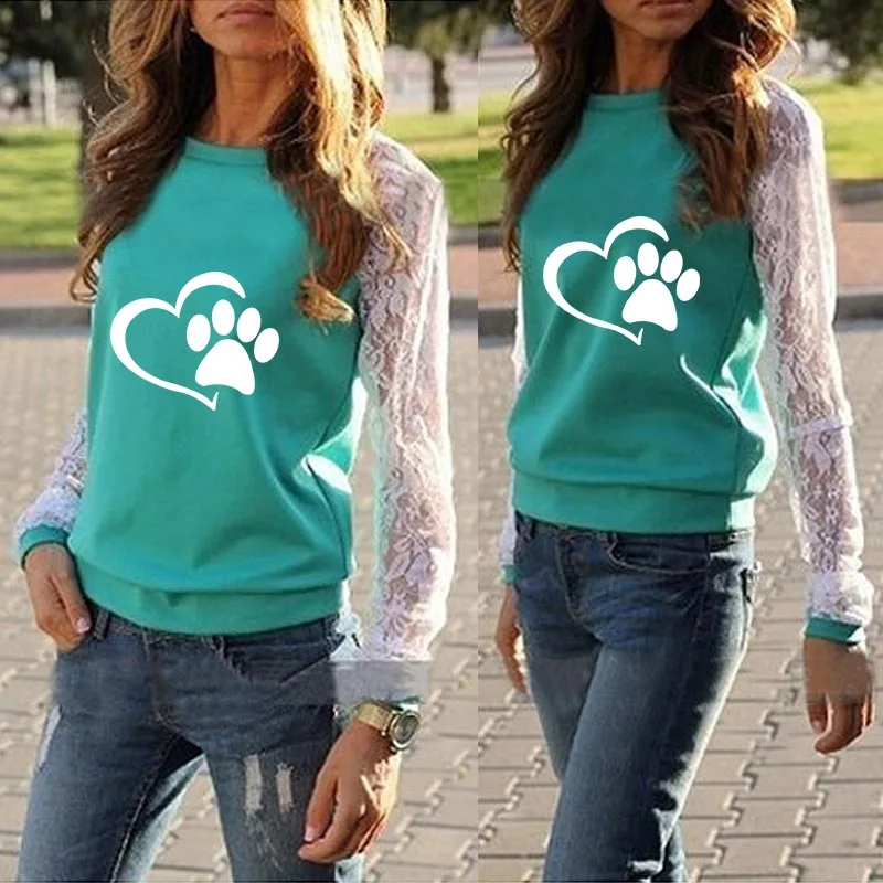 Женская Кружевная футболка с длинным рукавом осень 2019|Футболки| |